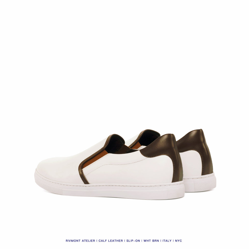 CALF LEATHER SLIP ON - WHT/BRN